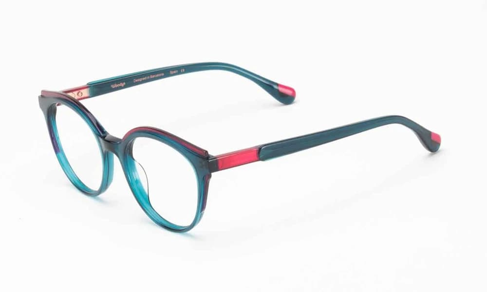 Woodys Abelia rounded optical frame with a raised brow and contrasting acetate laminates