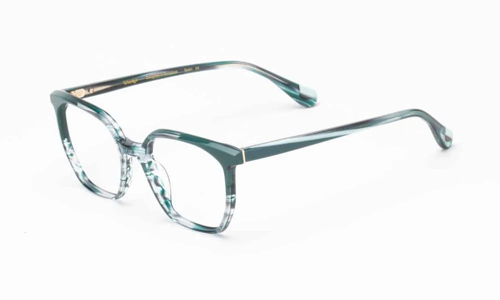 Woodys Elodie petite optical frame with a softened square shape and laminated acetate