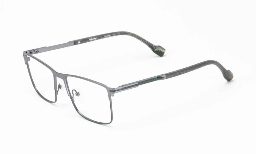 Woodys Spencer rectangular titanium optical frame with adjustable nose pads and acetate temples