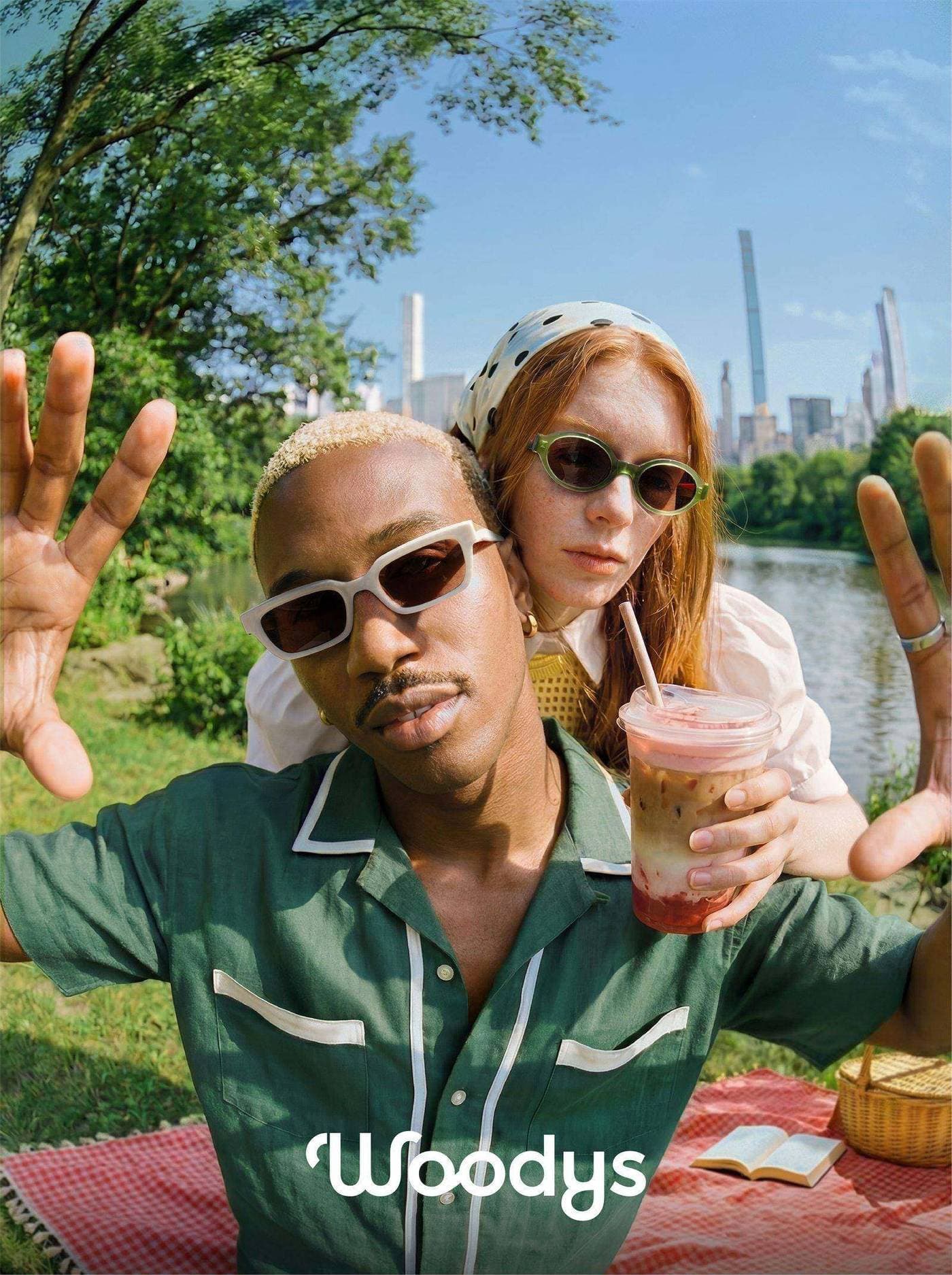 Woodys THE RUSH summer editorial image with two models wearing sunglasses in Central Park