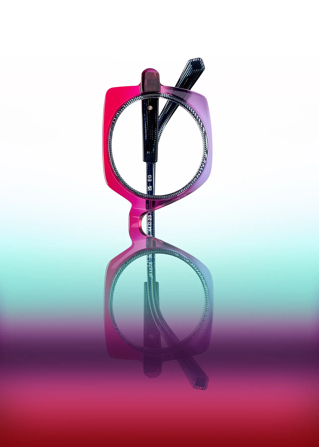 J.F. Rey optical still-life image with a pink frame on a gradient background