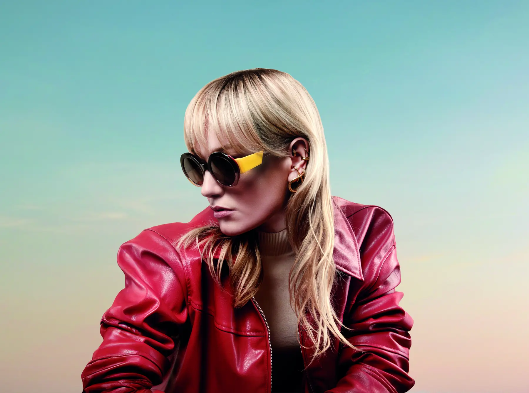 J.F. Rey sunglasses campaign image with a model wearing sunwear