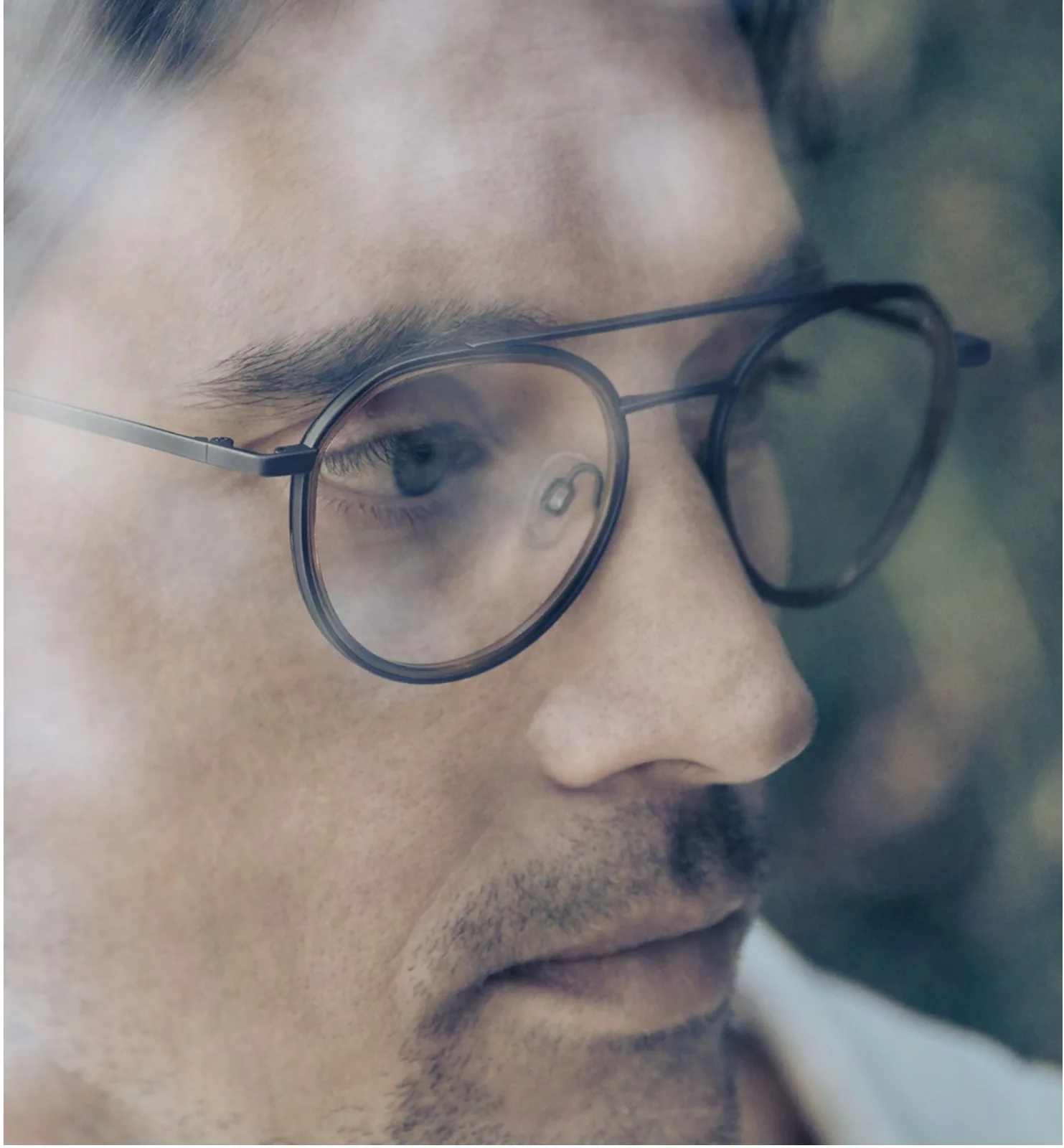 Jos. Eschenbach SS26 close optical portrait with a model wearing a thin frame