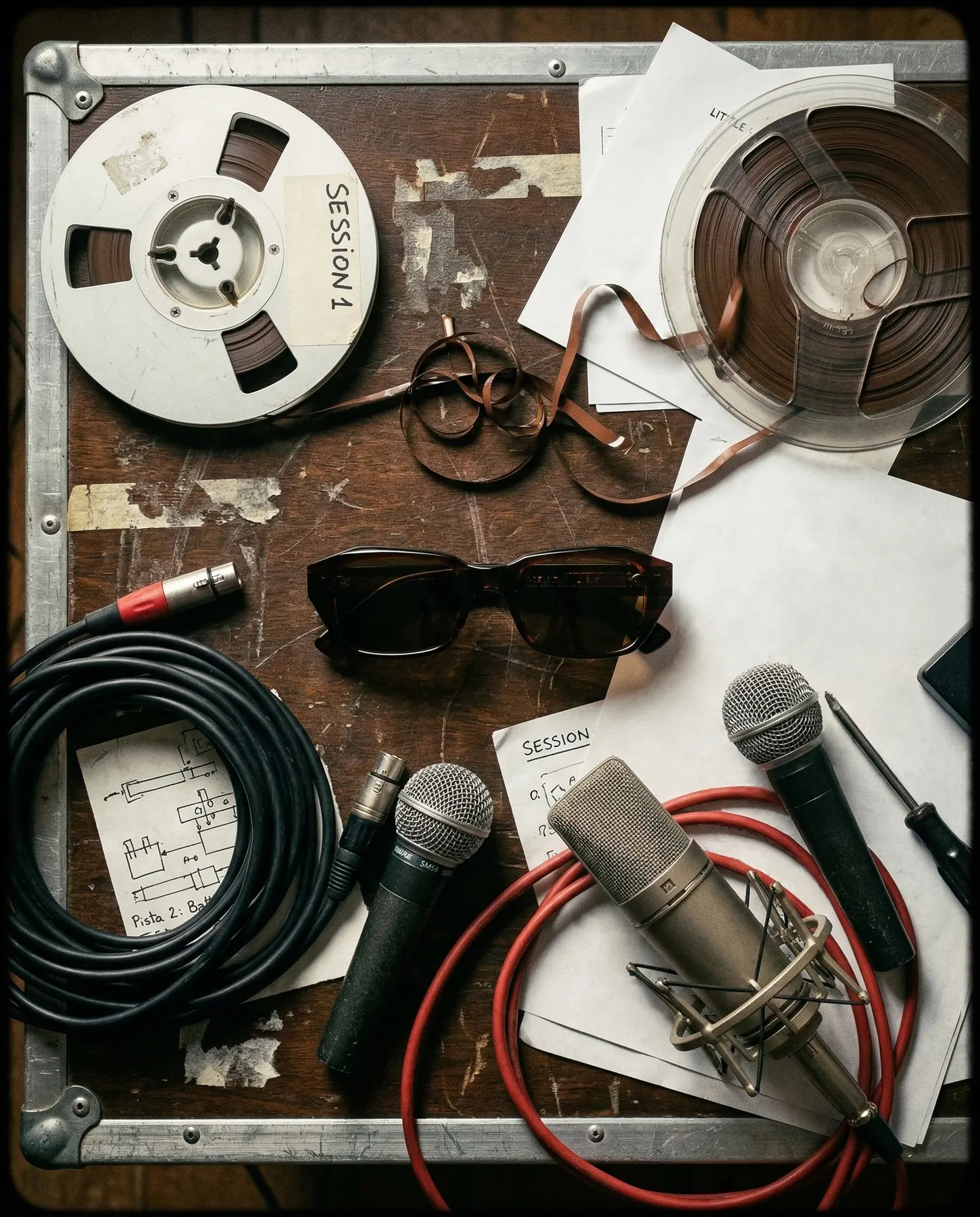L.G.R studio still-life image with eyewear and production objects