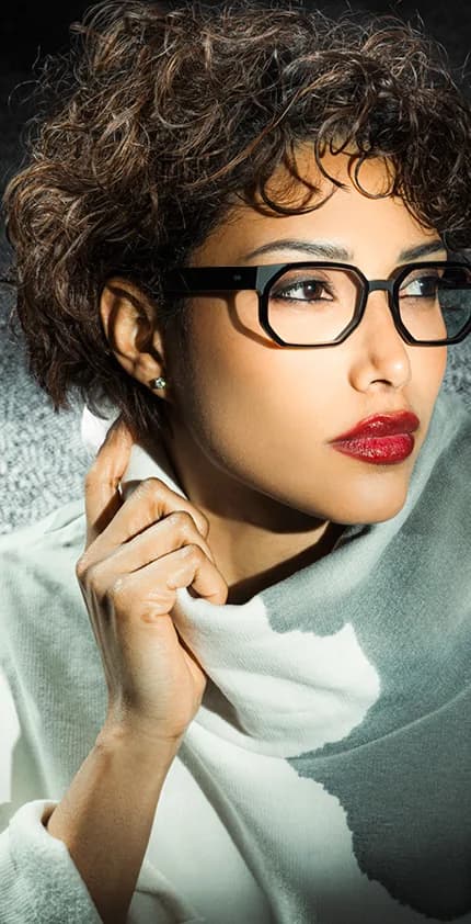 VANNI S/S 2026 optical campaign portrait with a model wearing a dark frame