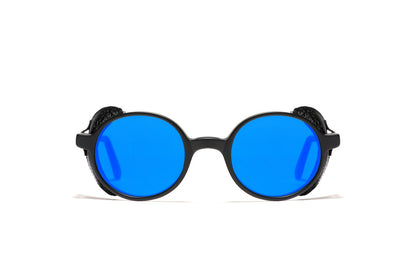 Reunion Flap S48 C22 (BLU) Black Matt/Black Leather Flap (Flat Blue Mirror) (5355)
