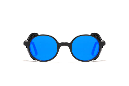 Reunion Flap S48 C22 (BLU) Black Matt/Black Leather Flap (Flat Blue Mirror) (5355)